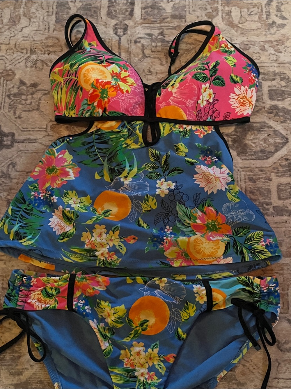 Bar III Floral Tropical Tankini Set in Pink and Blue